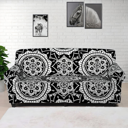 Black And White Boho Mandala Print Sofa Cover