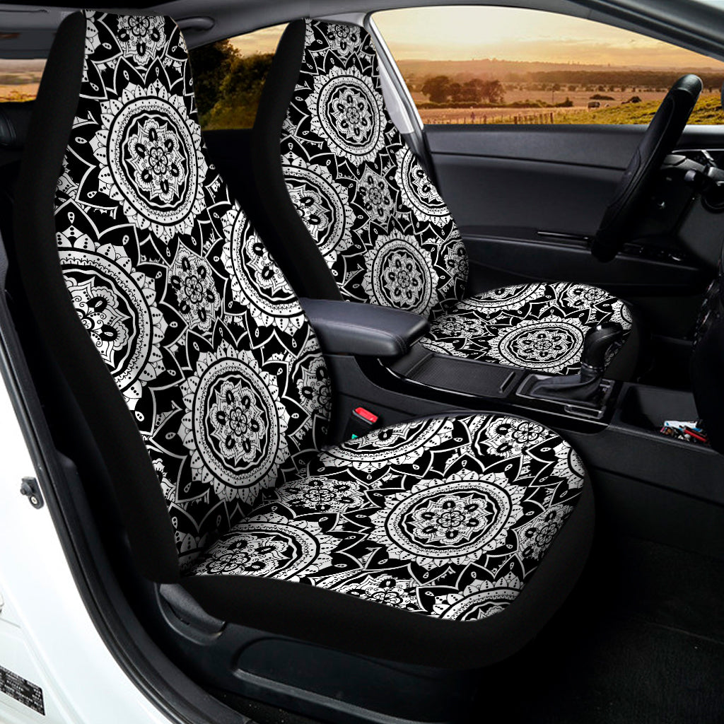 Black And White Boho Mandala Print Universal Fit Car Seat Covers