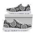 Black And White Boho Mandala Print White Running Shoes
