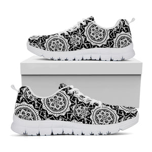 Black And White Boho Mandala Print White Sneakers