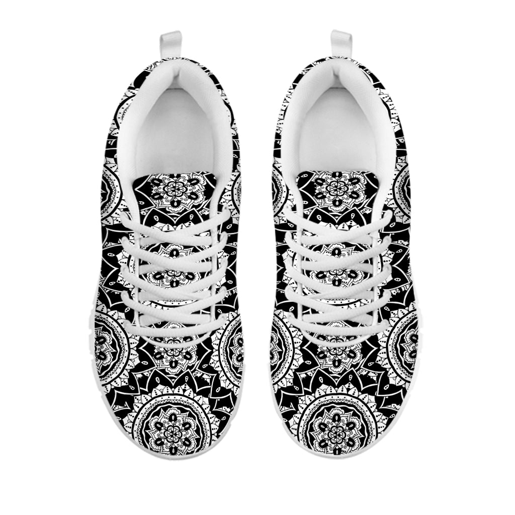 Black And White Boho Mandala Print White Sneakers