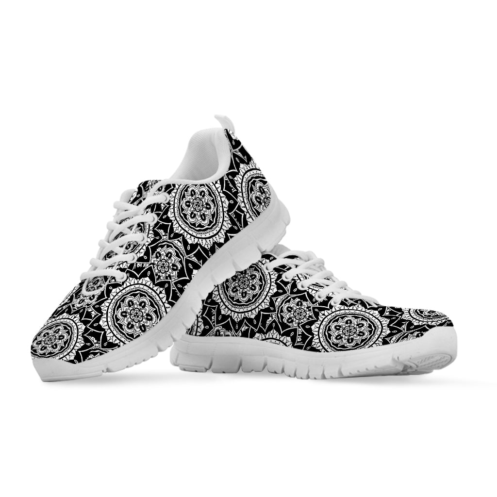 Black And White Boho Mandala Print White Sneakers