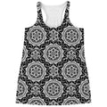 Black And White Boho Mandala Print Women's Racerback Tank Top