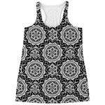 Black And White Boho Mandala Print Women's Racerback Tank Top