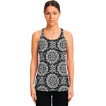 Black And White Boho Mandala Print Women's Racerback Tank Top
