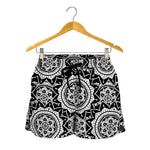 Black And White Boho Mandala Print Women's Shorts