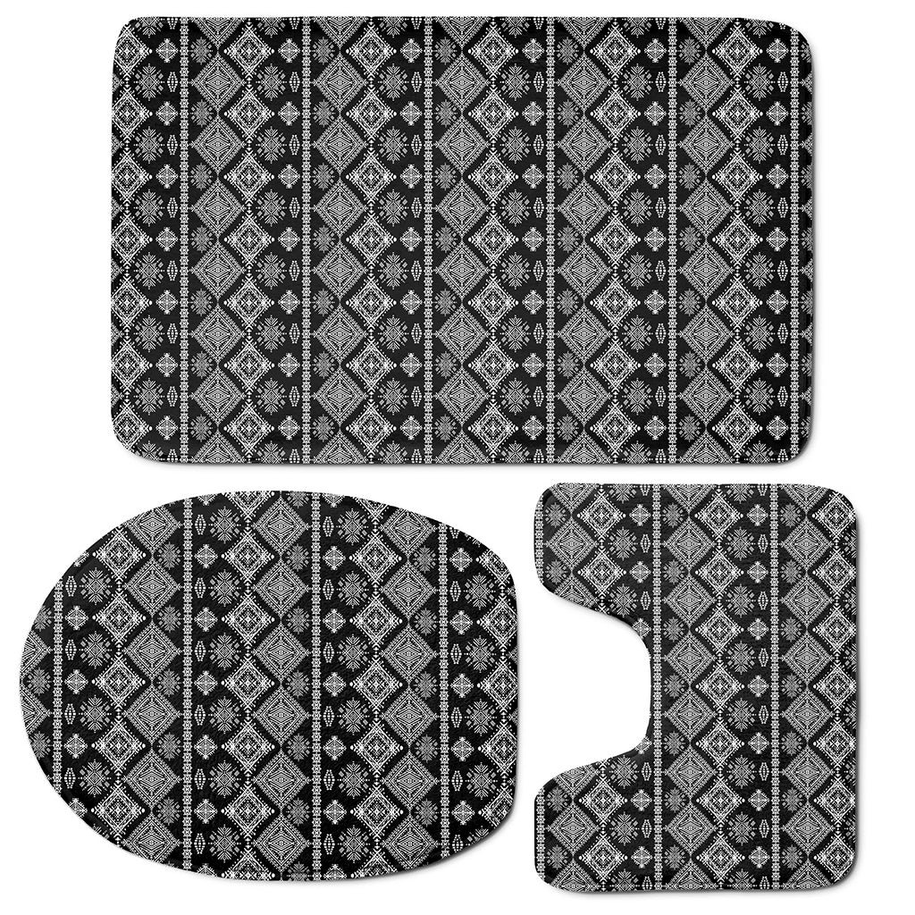 Black And White Boho Tribal Print 3 Piece Bath Mat Set