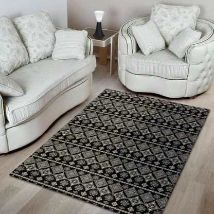 Black And White Boho Tribal Print Area Rug