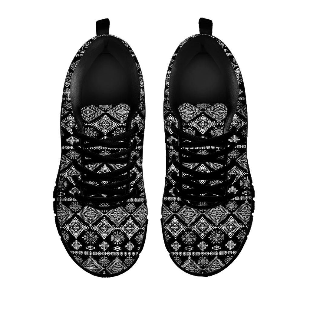 Black And White Boho Tribal Print Black Sneakers