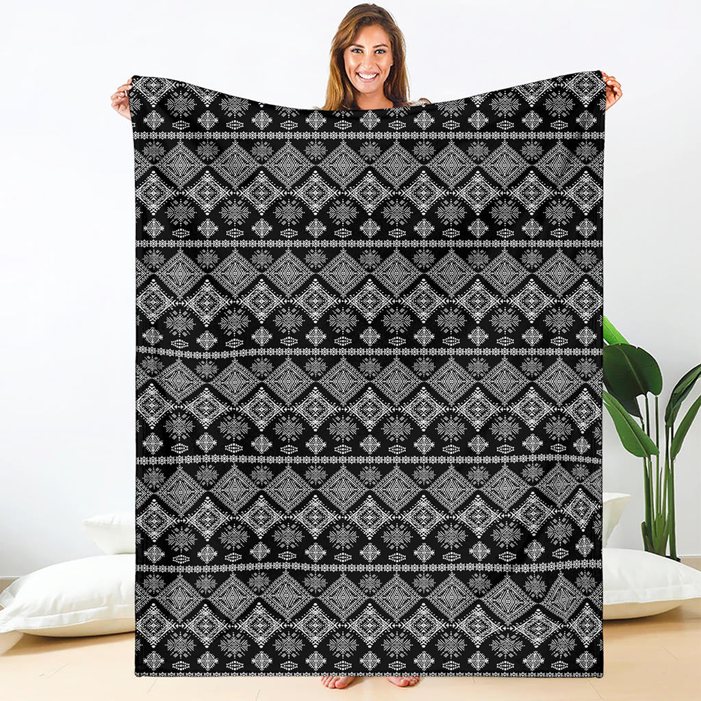 Black And White Boho Tribal Print Blanket
