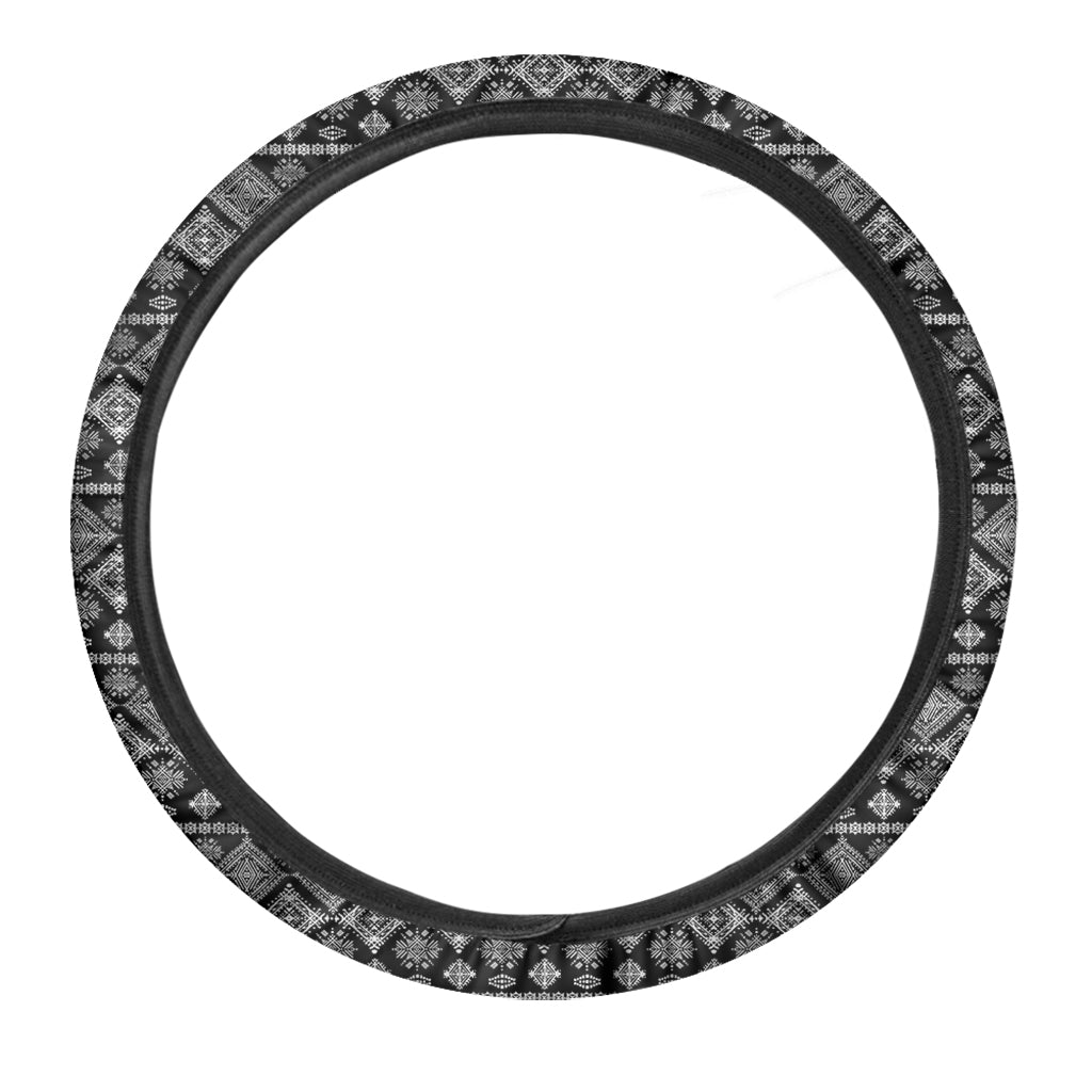 Black And White Boho Tribal Print Car Steering Wheel Cover
