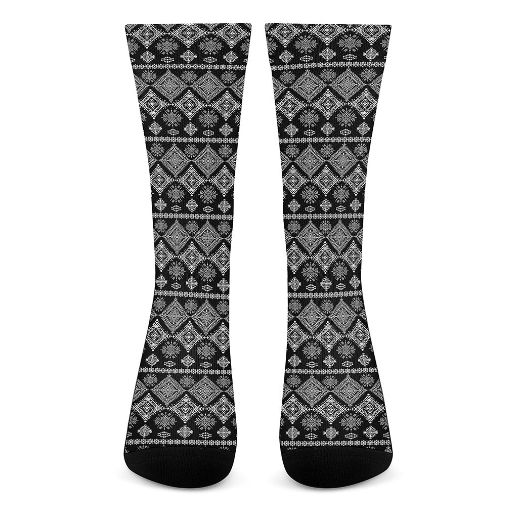 Black And White Boho Tribal Print Crew Socks