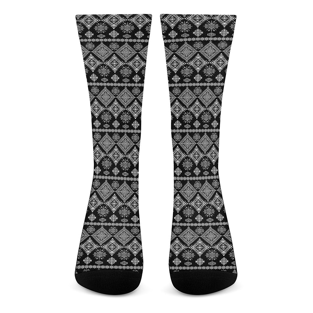 Black And White Boho Tribal Print Crew Socks