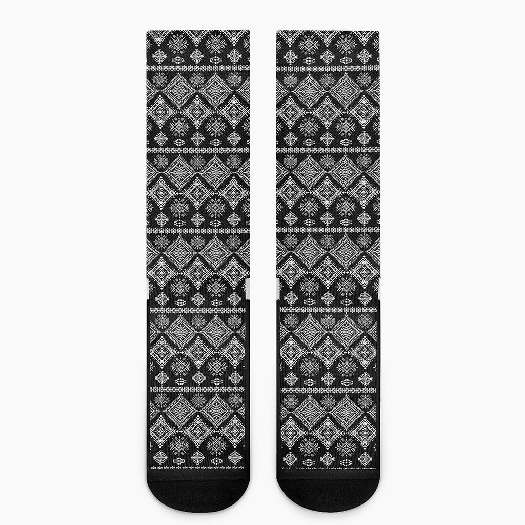 Black And White Boho Tribal Print Crew Socks