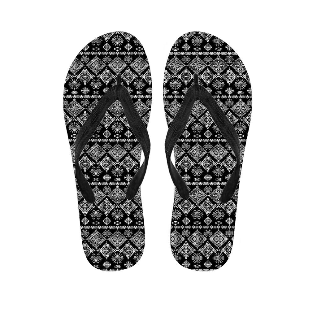 Black And White Boho Tribal Print Flip Flops