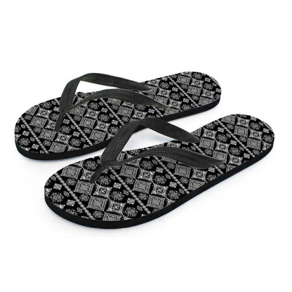 Black And White Boho Tribal Print Flip Flops