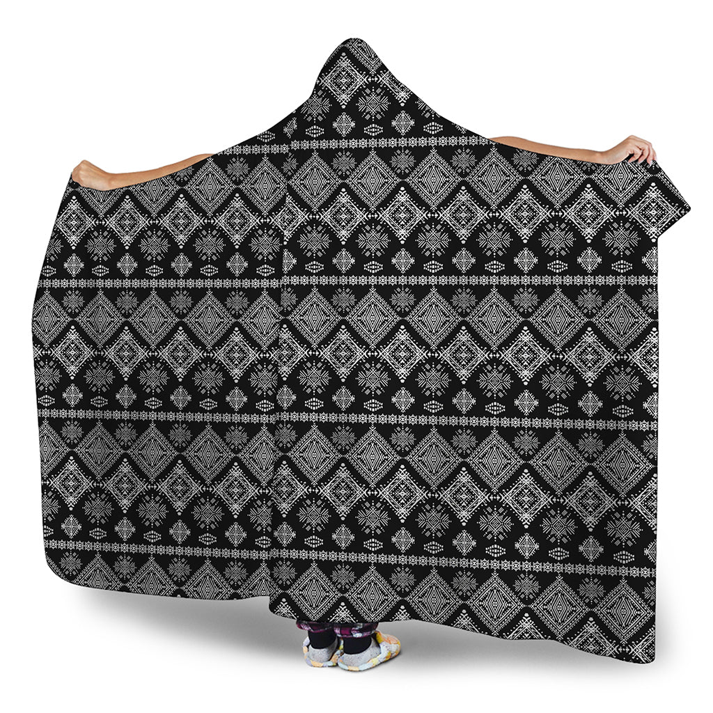 Black And White Boho Tribal Print Hooded Blanket