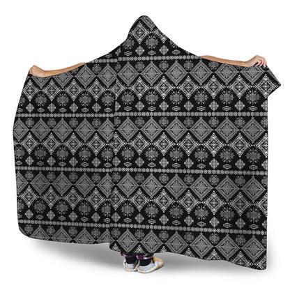 Black And White Boho Tribal Print Hooded Blanket