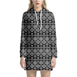 Black And White Boho Tribal Print Hoodie Dress