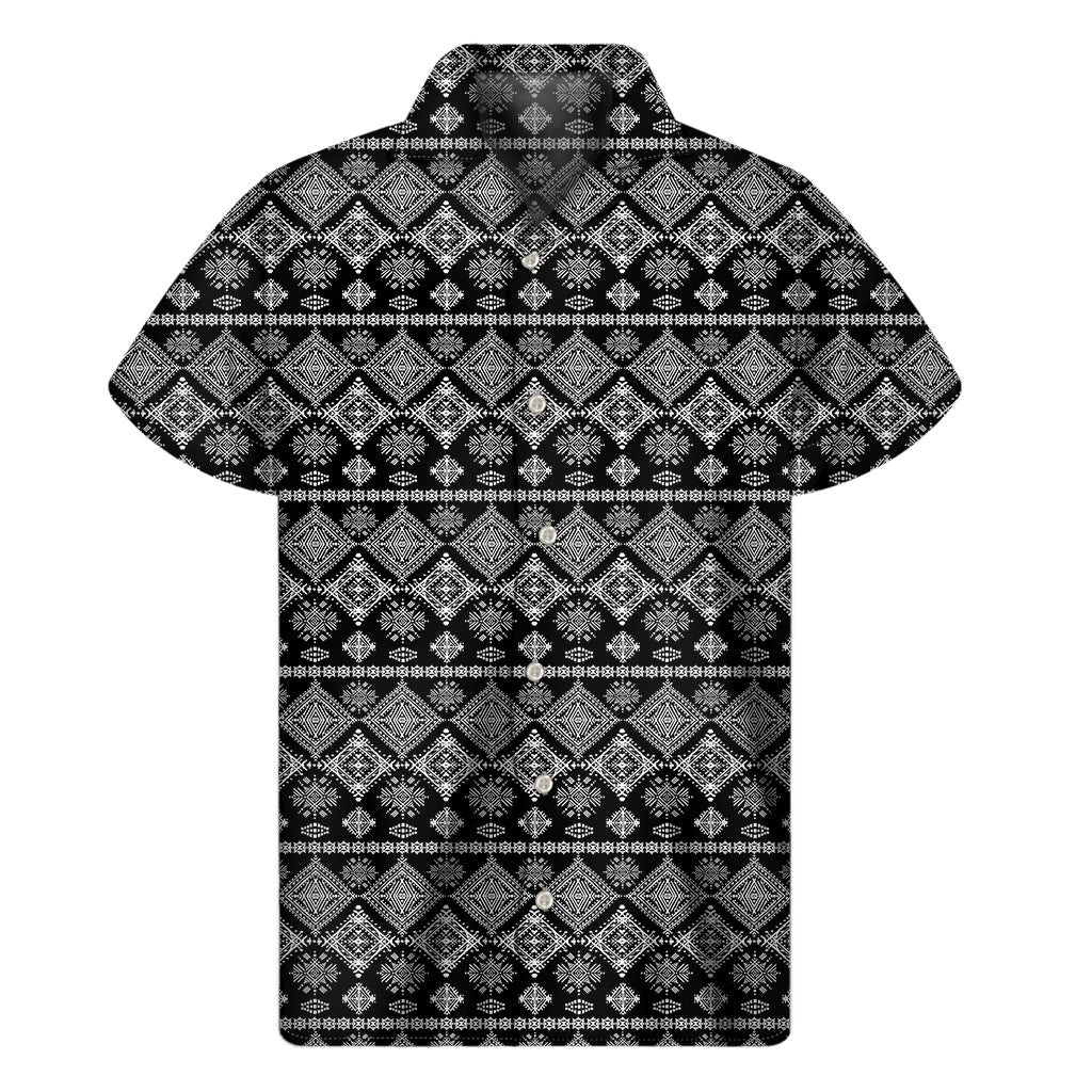 Black And White Boho Tribal Print Men's Short Sleeve Shirt