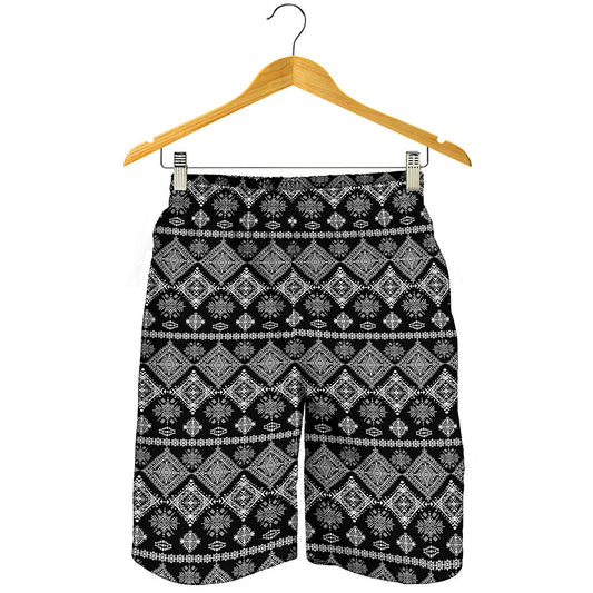 Black And White Boho Tribal Print Men's Shorts