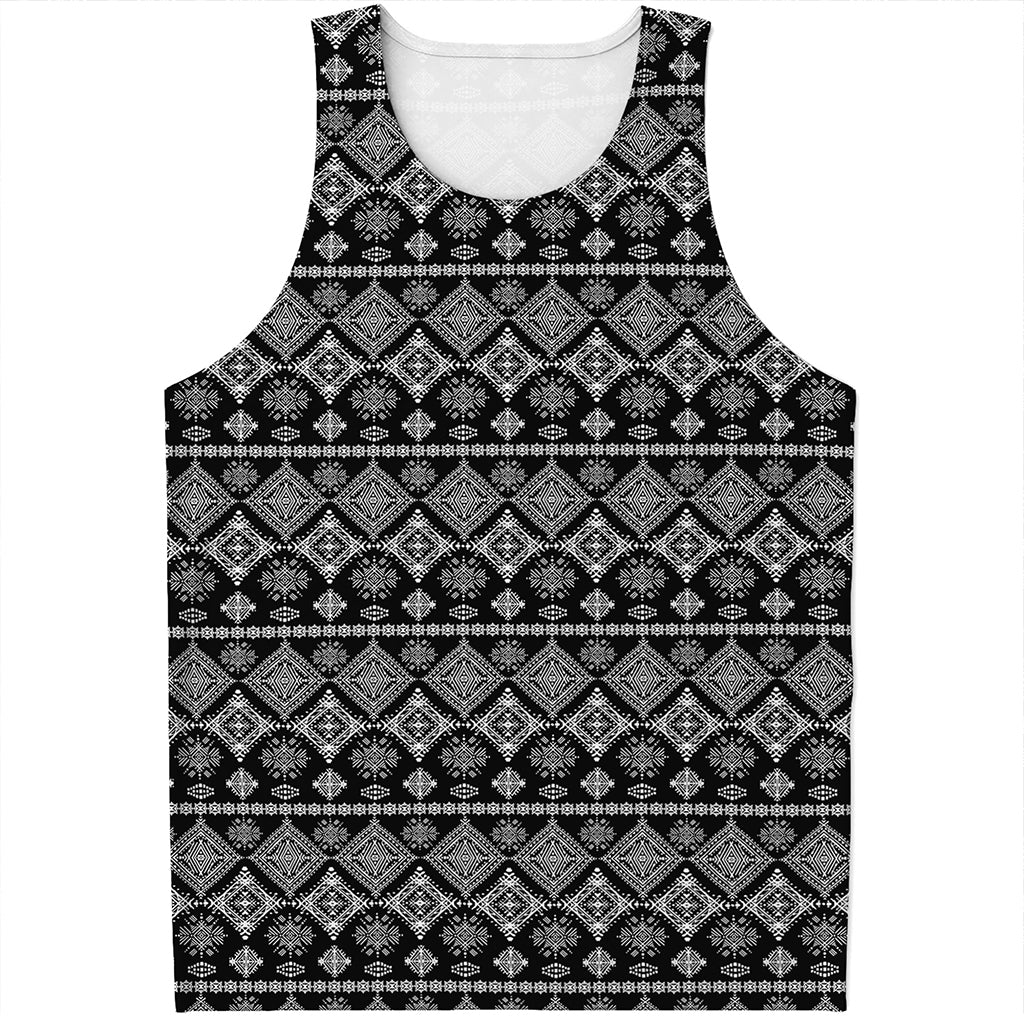 Black And White Boho Tribal Print Men's Tank Top