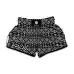 Black And White Boho Tribal Print Muay Thai Boxing Shorts