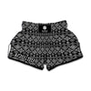 Black And White Boho Tribal Print Muay Thai Boxing Shorts