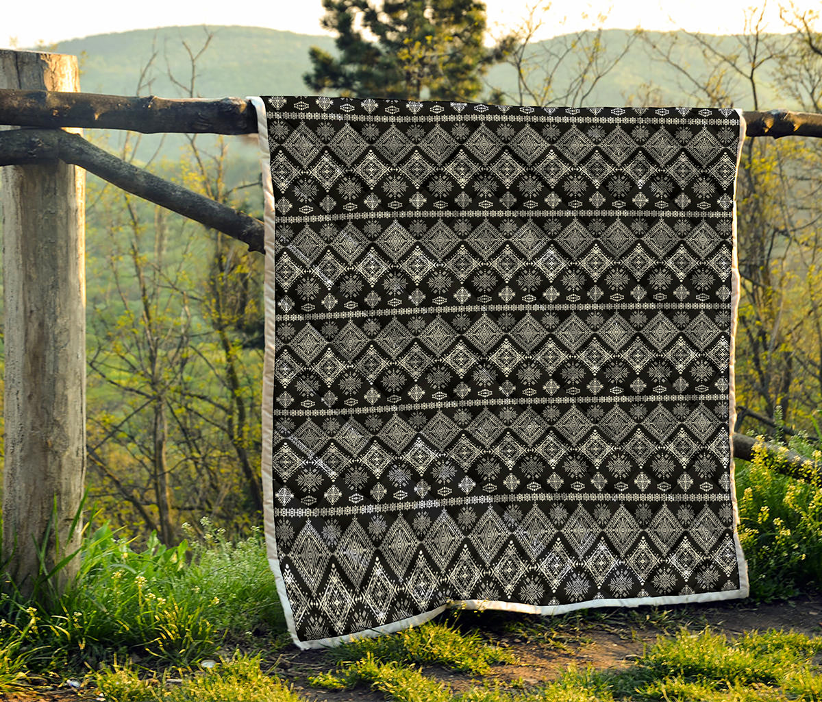Black And White Boho Tribal Print Quilt