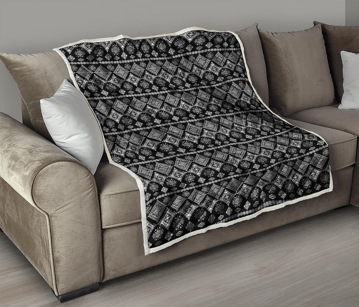 Black And White Boho Tribal Print Quilt