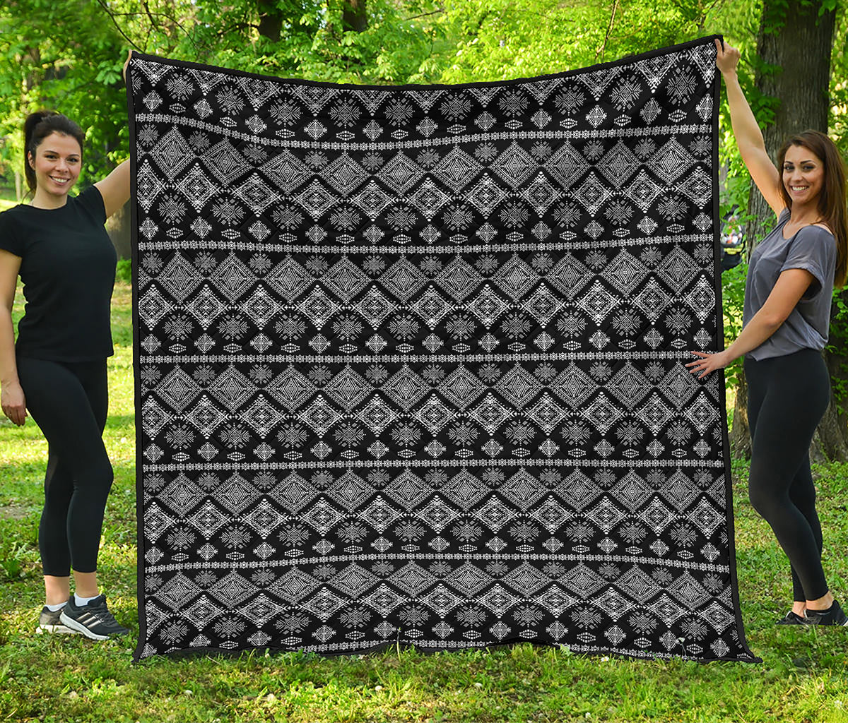 Black And White Boho Tribal Print Quilt