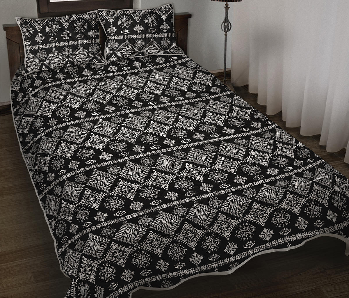 Black And White Boho Tribal Print Quilt Bed Set