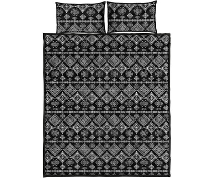 Black And White Boho Tribal Print Quilt Bed Set
