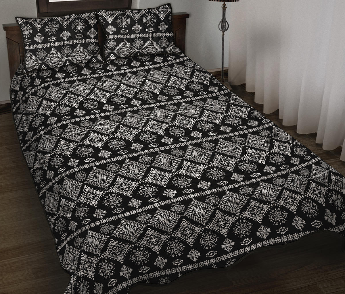 Black And White Boho Tribal Print Quilt Bed Set