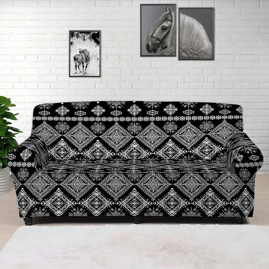 Black And White Boho Tribal Print Sofa Cover