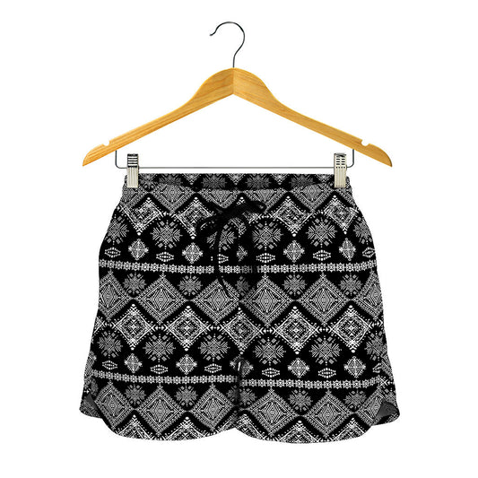 Black And White Boho Tribal Print Women's Shorts