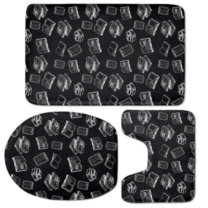 Black And White Books Pattern Print 3 Piece Bath Mat Set