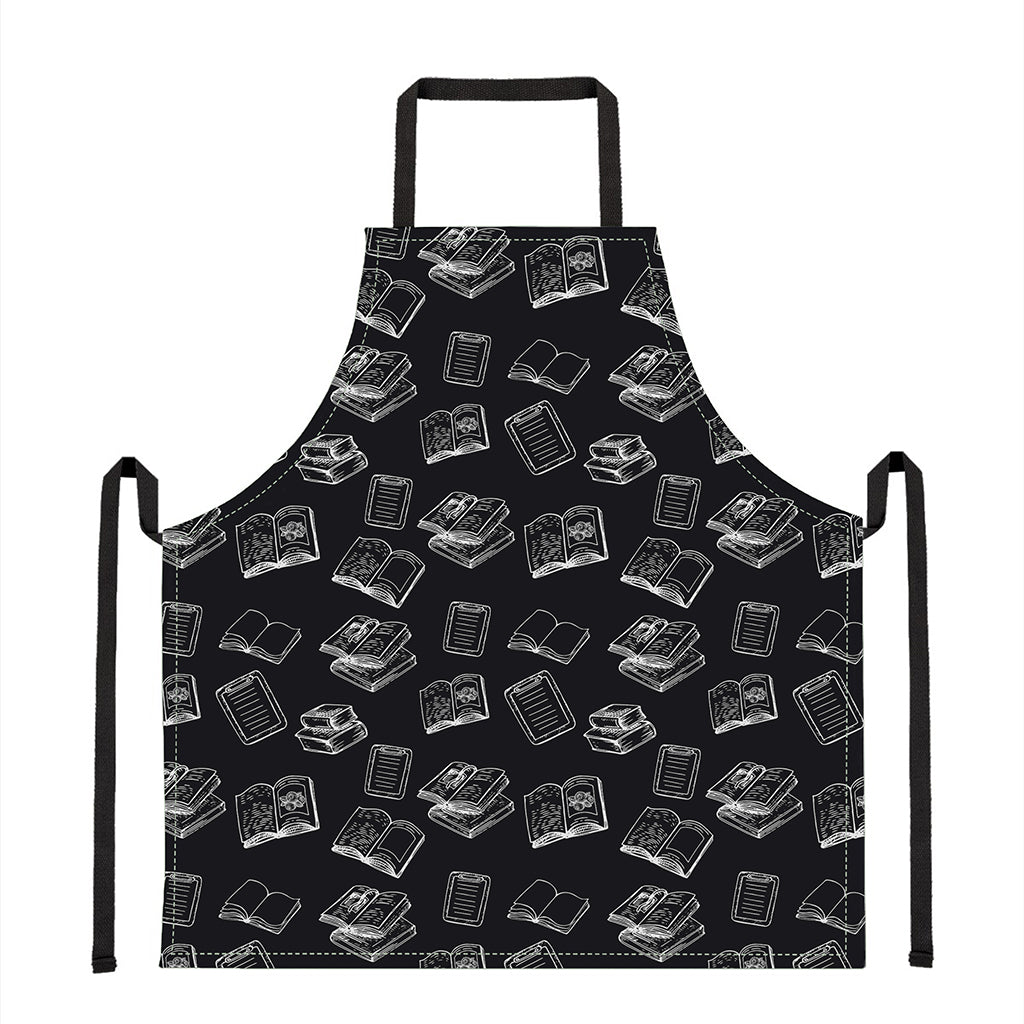 Black And White Books Pattern Print Apron