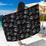 Black And White Books Pattern Print Beach Sarong Wrap