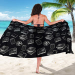 Black And White Books Pattern Print Beach Sarong Wrap