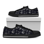 Black And White Books Pattern Print Black Low Top Shoes