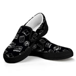 Black And White Books Pattern Print Black Slip On Shoes