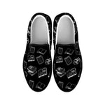 Black And White Books Pattern Print Black Slip On Shoes