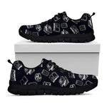 Black And White Books Pattern Print Black Sneakers