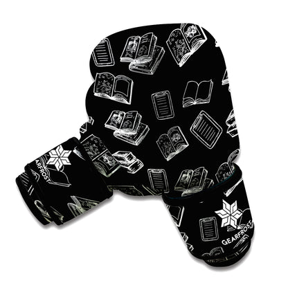 Black And White Books Pattern Print Boxing Gloves