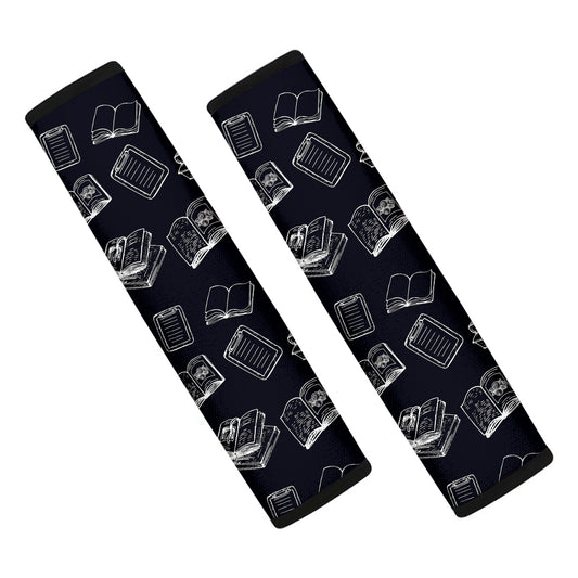 Black And White Books Pattern Print Car Seat Belt Covers