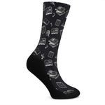 Black And White Books Pattern Print Crew Socks