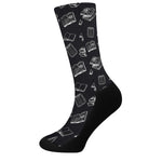 Black And White Books Pattern Print Crew Socks