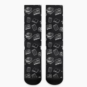 Black And White Books Pattern Print Crew Socks