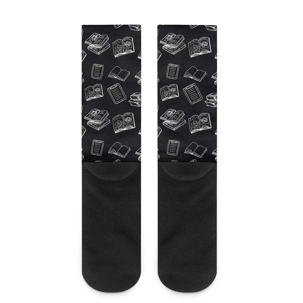 Black And White Books Pattern Print Crew Socks